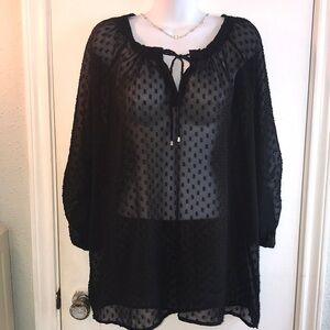 Liz Claiborne Black Swiss Dot Top Size XL Sheer